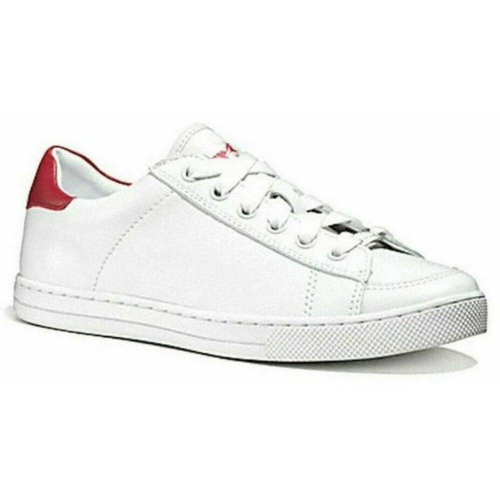 Coach Porter Womens White Leather Sneakers Red Accent Logo Size 6.5 B Casual Lac